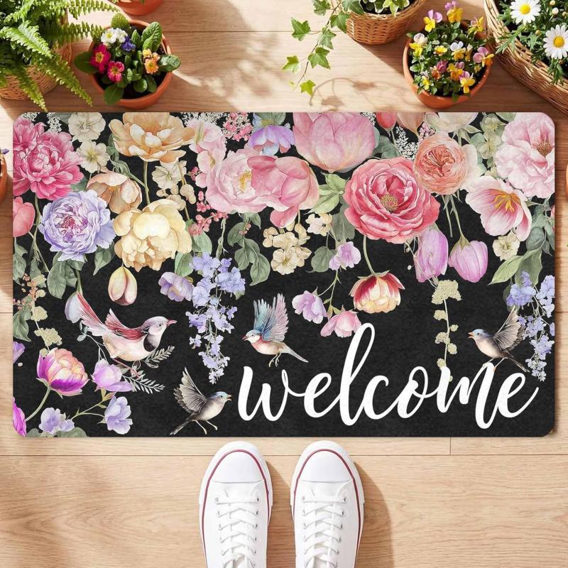 Waterverf Bloemen Welkom Vloermat Voor Terras Portaal Vloerkleed Antislip Wasbaar Keukenkleed Woondecoratie