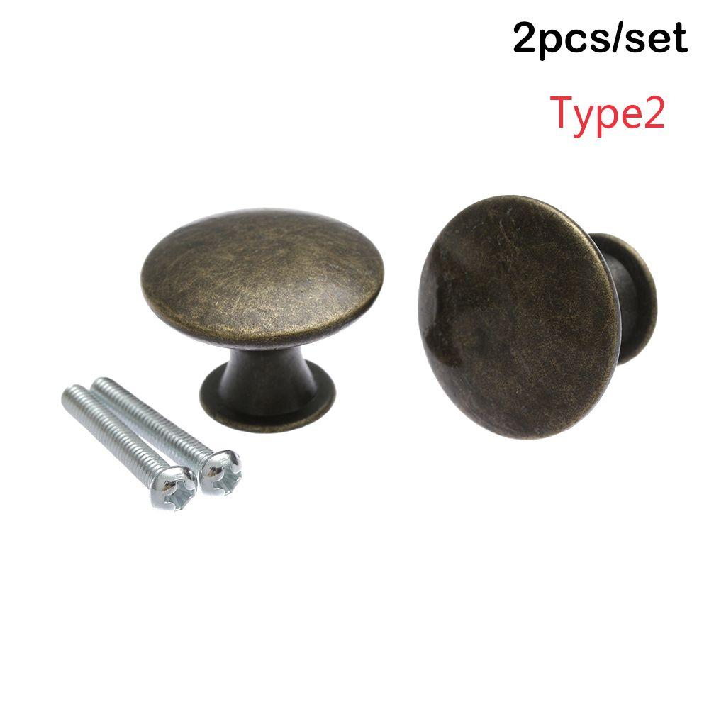 2Pcs Retro Hardware Dresser Furniture Antique Brass Round Shape Door Handle Cabinet Pulls Wardrobe Pulls Drawer Knob