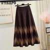 Herbst/Winter Strickrock für Damen Geometrisches Muster Mittellang High Waist Rock A-Linie Langer Rock