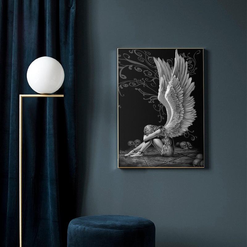 Modern Angel Art Wall Posters and Prints White Red Wings Canvas Painting Living Room Cafe Home Wall Decoration Picture Cuadros