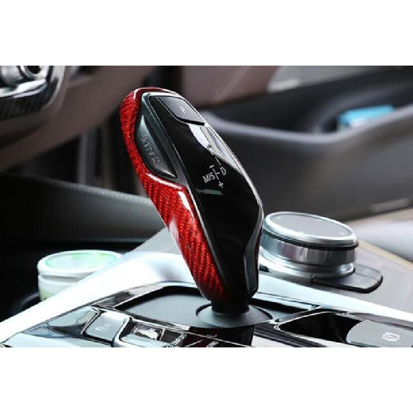For BMW 7 Series 2016-22 Red Dry Carbon Fiber Gear Shift Knob Shifter Lever Trim