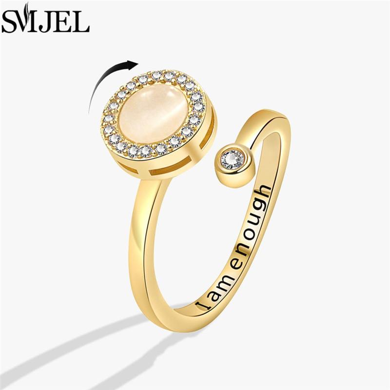 Luxe Anti Stress Angst Ringen Fidget Spinner Ring Verstelbaar voor Vrouwen Schattige Bloem Kat Zeester Ring Vrij Draaiend Sieraden