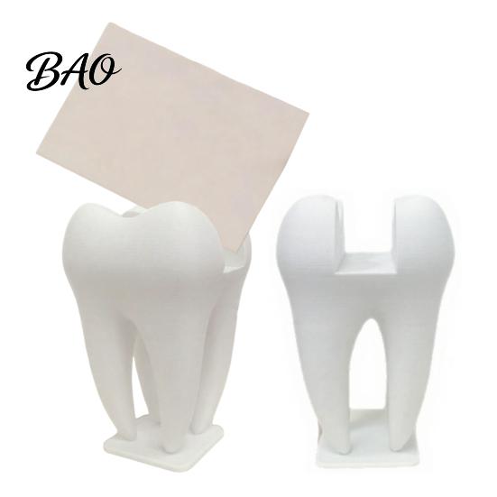 Photo And Note Holder 3D Printed Business Card Holder, Tooth Shaped Matte White Organizer, Creative Minimalist Style Ornament for Dental Clinics