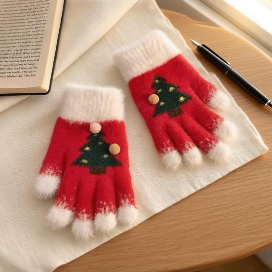 Gebreide Kersthandschoenen Unisex Kerstboompatroon Handschoenen Winter Touchscreen Fuzzy Handschoenen voor Volwassenen Kinderen Feestelijke Kleding