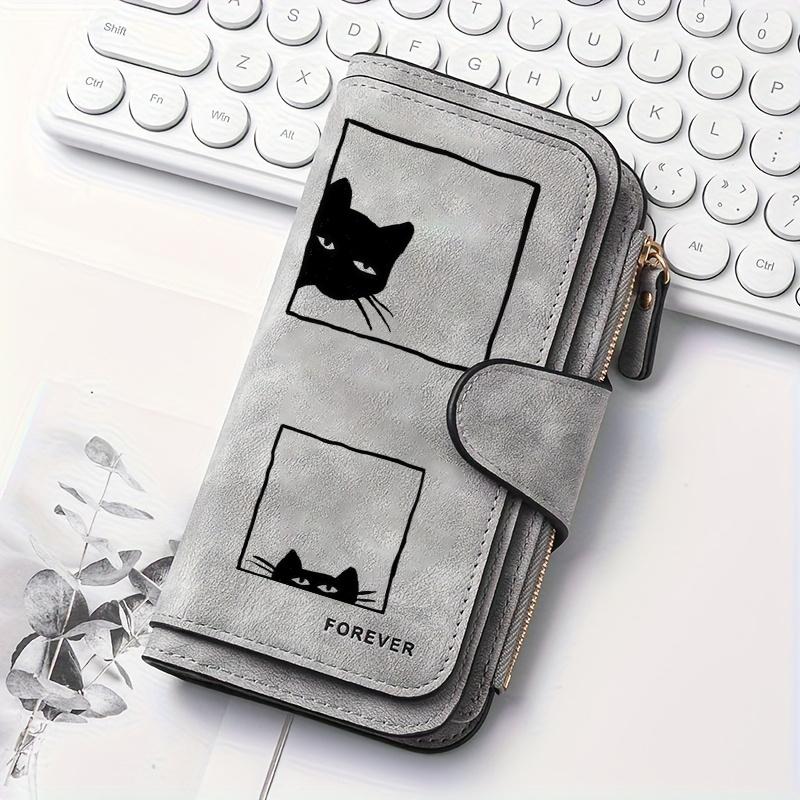 Damen-Langbörse Schwarz Gestreifter Katze Multi-funktionaler Druckknopf-Münzbeutel für Katzenliebhaber Tägliches Pendeln Reise Geschenk 0109PYT