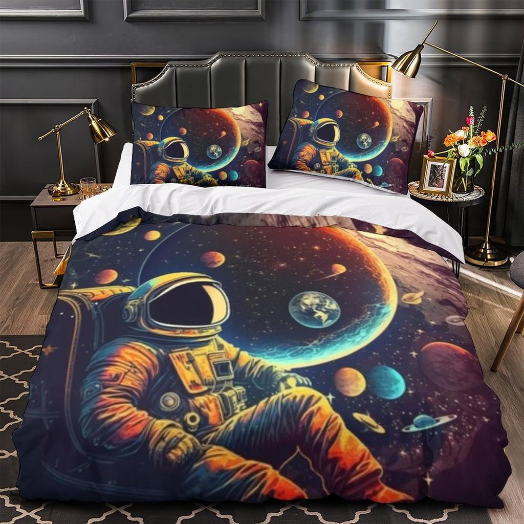3D Space Enthusiast Boy Teens Bedding Set Astronaut Space Down Duvet Cover Pillowcase 2/3pcs for Single/double Birthday Gift
