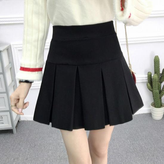 Women's High-Waisted Pleated A-Line Skirt – College Style Black Short Skirt for Spring & Autumn