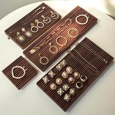 Creative Walnut Earrings Display Holder Retro Luxury Design Solid Wood Jewelry Showcase Stand Live Shooting Props Jewelry Art Display Background Board
