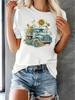 Vintage Truck Flower  Short Sleeve Printed T Shirt Clothing Female Fashion Women Top Casual Tee Clothes Graphic T-Shirts