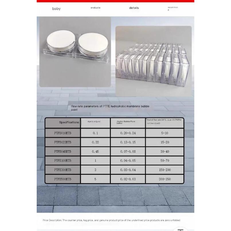 Polytetrafluoroethylene hydrophobic microporous membrane, PTFE hydrophobic microporous membrane.