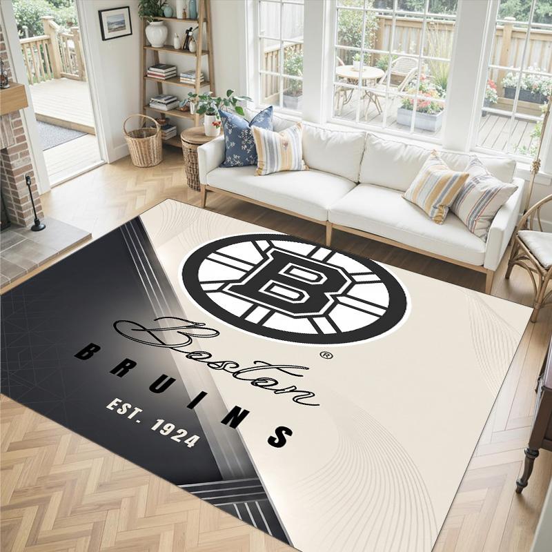 Boston Bruins Design Crystal Velvet Carpet Cozy Non?Slip Printed Rug For Bedroom Living Room Entrance