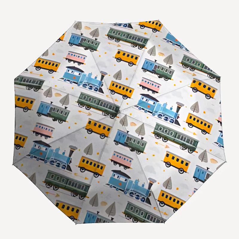 1pc Trains Trees Fashionable Automatic Opening/Closing Folding Umbrella with 8 Bones, Windproof Portable, Daily Use188