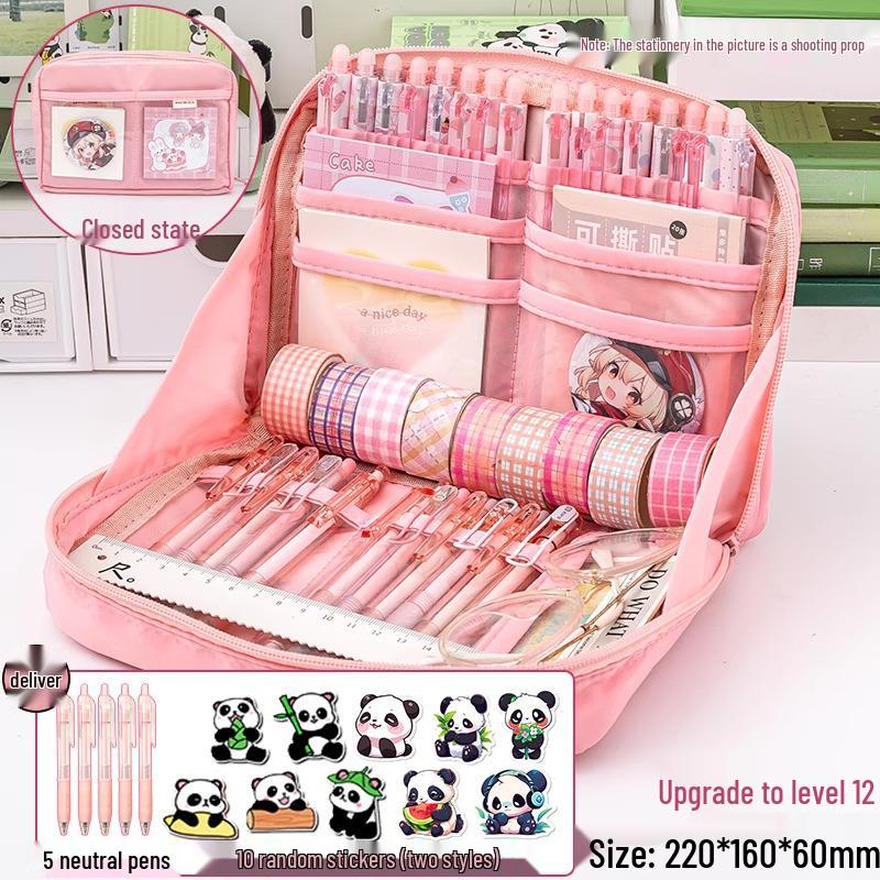 Panda 12-Layer Pencil Case: Super Large Capacity Stationery Box for Boys & Girls - Cute for Junior High School