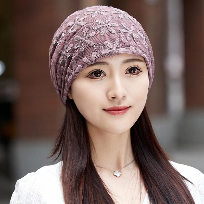 Summer Ladies Loose Fit Floral Pattern Cotton Polyester Hat With Waterdiamond Embellishments