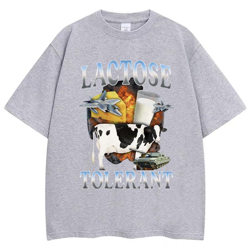 Lactose Tolerant Funny Milk Print T Shirt Men Women Retro Fashion Short Sleeve 100% Polyester Summer Casual Humor T Shirts Gifts