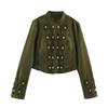 Womens Oversized Casual Denim Button-Up Jacket In Olive Green Loose Fit Long Sleeve Outerwear 2026