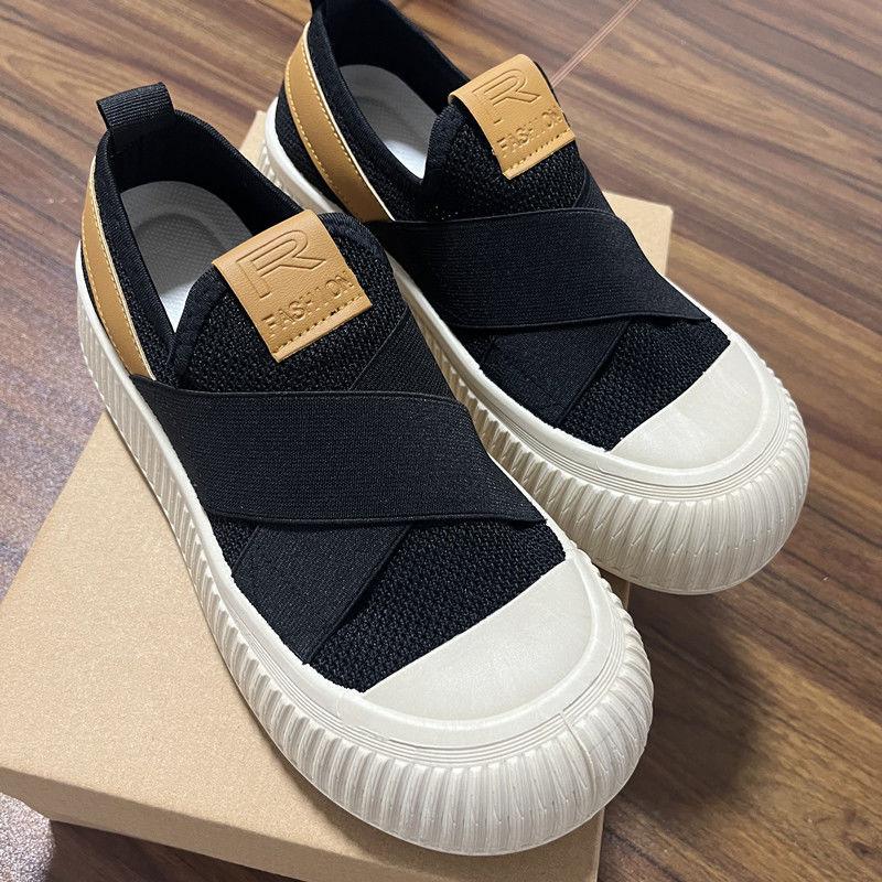 Women's White Shoes, Summer Breathable Mesh Canvas Shoes, Slip-on Thick-soled Women's Shoes