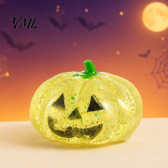 Halloween Stress Relief Balls Glitter Pumpkin Ball, Head Squeeze Toy for Relief, Creepy Fidget Party Favors