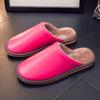 Non-Slip Waterproof Winter Leather Slippers for Couples - Warm Plush Indoor Footwear