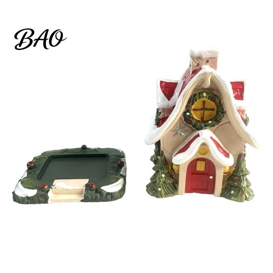 Christmas Village House Decor Snow Incense Burner, Backflow Holder, Indoor Outdoor Garden Ornaments Festive Xmas Desktop Figurine for Living
