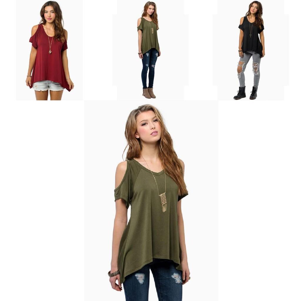 Chic Polyester Blend Ronde Hals Off-shoulder Vleermuismouw T-shirt Voor Nachtclub