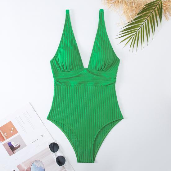 Costum de baie monokini pentru femei, cu decolteu adânc în V, fără mâneci, cu nervuri, costum de baie, cu uscare rapidă, de culoare solidă, respirabil