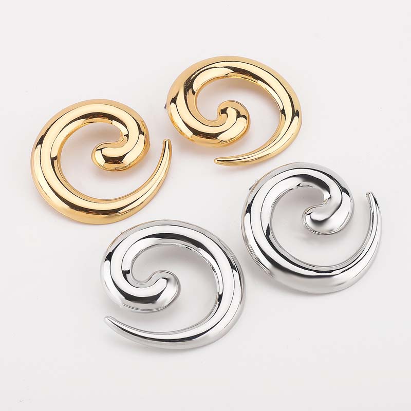 Vintage Metall Oregelbundna Släta Spiral Öronstift för Kvinnor Överdrivna Guldfärg Geometriska Ihåliga Stora Örhängen Smycken Gåva