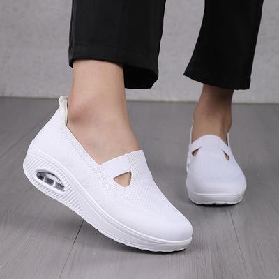 New Spring and Summer Fly-woven Mesh Breathable Casual Women's Shoes Slope Heel Platform Air Cushion Shoes Large Size Women's Shoes Single Shoes