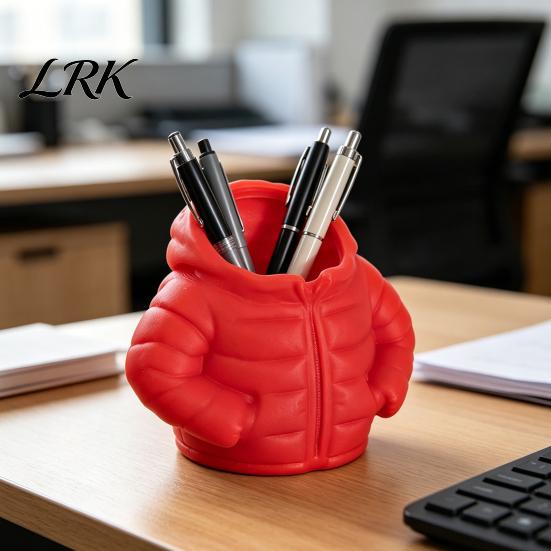 Cute Pen Storage Container Puffer Jacket Holder, 3D Printed Desk Organizer, Novelty Stationery Pencil Cup Holder for Office Home, Creative Gift