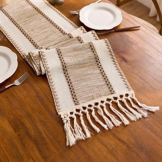 Bohemian Table Runner Striped Table Runner with Tassels Rustic Fringed Table Runner for Home Farmhouse Dining Table