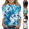 Children's 3/4 Sleeve Tops Casual Print T Shirt Round Neck Pullover Blouse