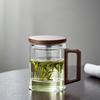ZISIZ Minimalist Glass Tea Infuser Mug with Wooden Handle