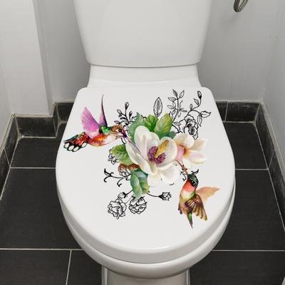 Blume Vogel WC Aufkleber Wasserdicht Abnehmbar Selbstklebend PVC Wohnzimmer Badezimmer Wandkunst Floral Tier WC Sitzdeckel Dekoration Abziehbild