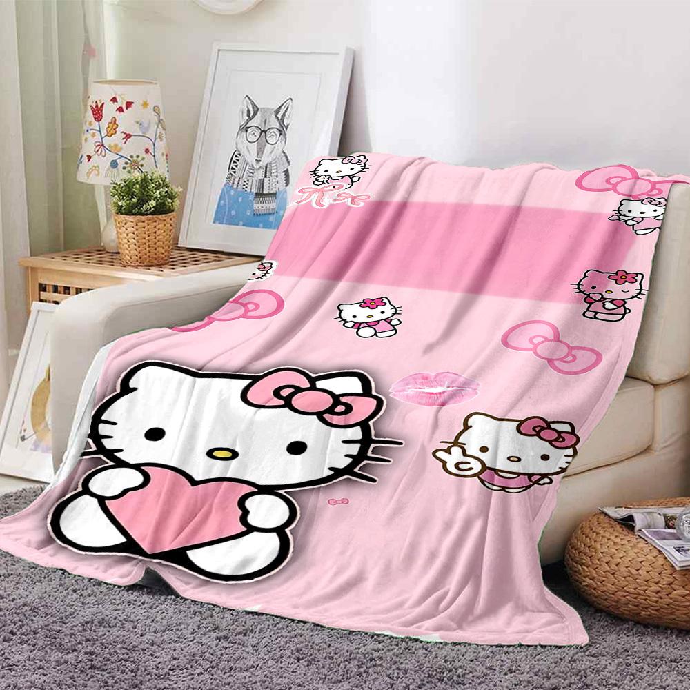 1 vnt. Hello Kitty vardinė antklodė Lengvas flanelinis pledas sofai, lovai, kelionėms, stovyklavimui, svetainei, biurui, sofai, foteliui