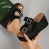 Women's Slippers Fashion Wedges Platform Sandals Retro Rivet Metal Buckle Slippers for Women Summer Open Toe Casual Beach Slides