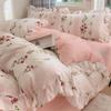 Stil INS Set Pat Princess Coreean Bumbac Spălat Set Pat Patru Piese Set Față de Plapumă cu Dantelă Proaspătă, Cearșaf de Pat Set Trei Piese pe Pat