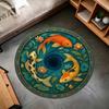 Tapis Rond Zen Poisson Koï avec Lotus et Design Floral Botanique Tapis d'Inspiration Orientale Japonaise Décoration pour Méditation et Salon
