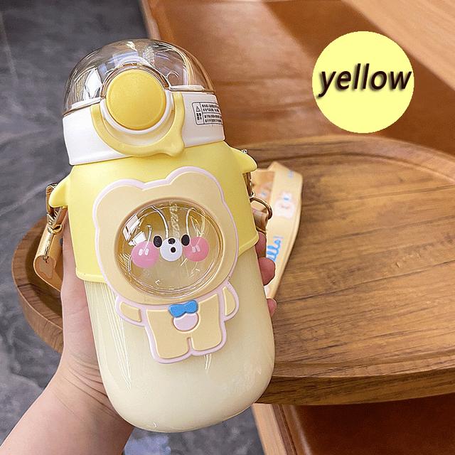 Kids Water Bottle With Straw Summer High Temperature Sticker Cute Plastic Water Cup Drink Portable Student Girl Outdoor