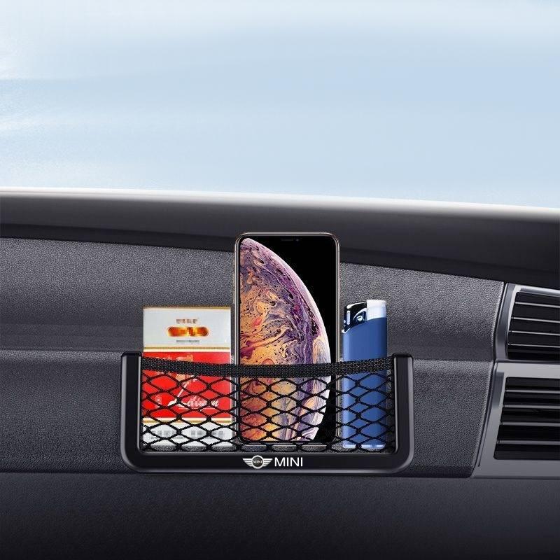 Auto Organizer Aufbewahrungstasche Auto Klebenetz Tasche Handyhalter Auto Zubehör Für BMW Mini Cooper F54 F55 F56 R56 R60 SONE Roadster Clubman Coupe