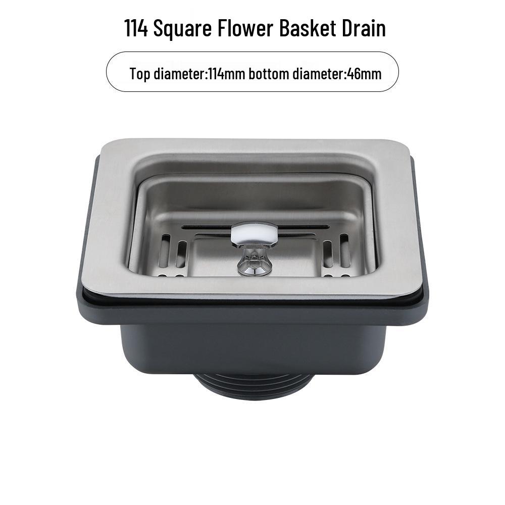 304 Stainless Steel Square Flower Basket Sink Drainer: Odor-Proof Single/Double Bowl with Drain Pipe for Vegetables & Dishwashing