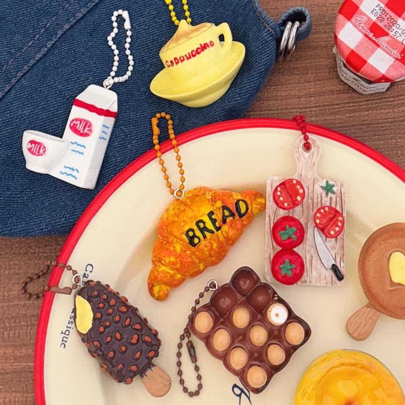 Cute Cartoon Simulated Food Pendant Keychain Creative Funny Chocolate Egg Bread Backpack Pendant Accessories Gifts