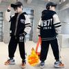Boys' Spring and Winter Fleece-Lined Thickened Set Medium-Large Kids' Zipper Cardigan + Sweatpants Casual Two-Piece Set