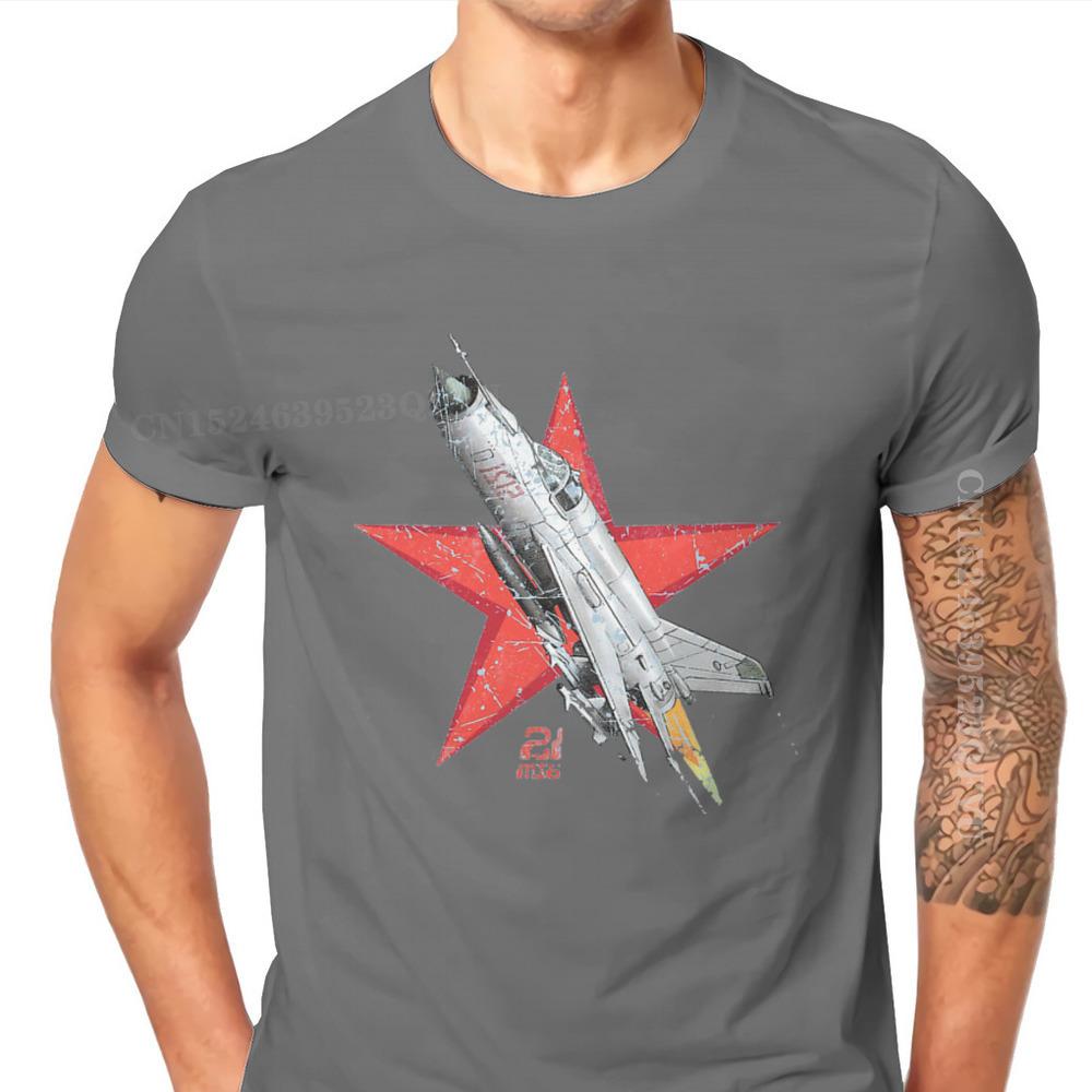 MIG 21 Vintage Soviet Russian Fighter Aircraft USSR Men T Shirts Vintage Grunge Gothic Vintage Tshirts Harajuku Men Clothes