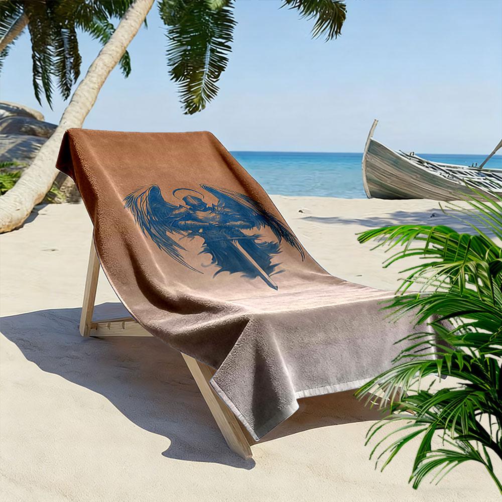 Winged Warrior with Sword Beach Towel Quick-drying for Travel Outdoor Sports Jogging Beach and Swimming