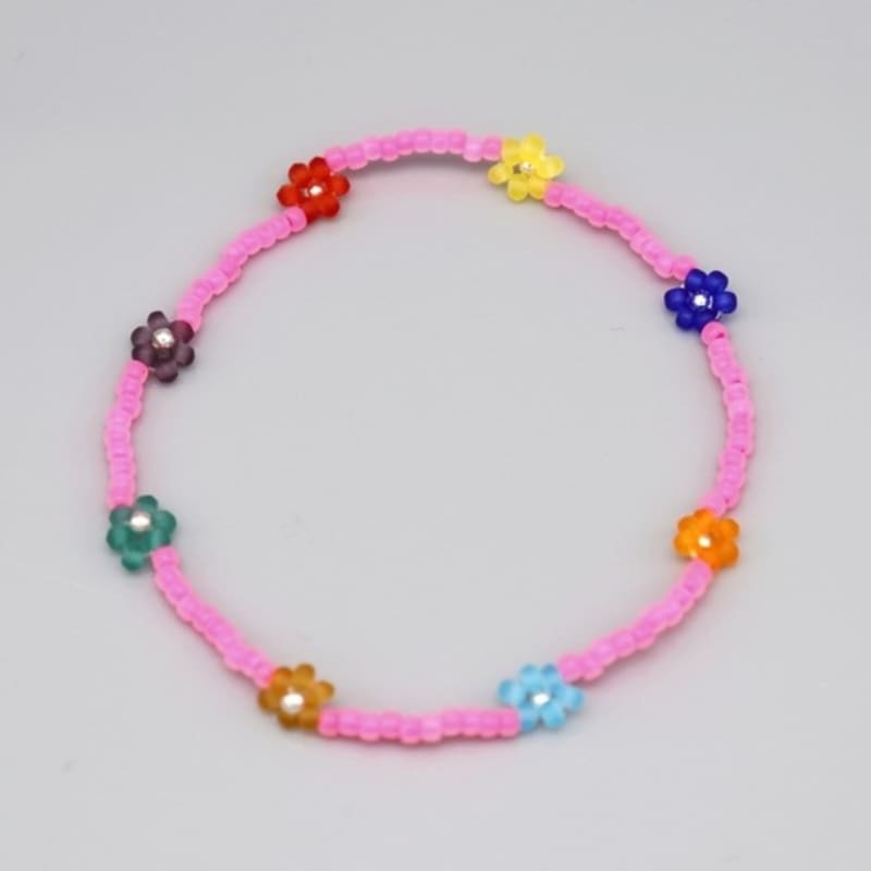 BONBEAU Bloemen Crush Multi-kleur Kralen Armband Smile Bedel Multi-kleur Bloemenkraal Armband