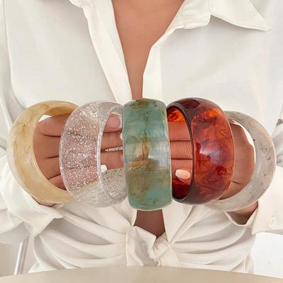 Fashion Vintage Exaggeration Shining Lassic Thick Resin Acrylic Temperament Smudging Bangles Geometric Round Wide Bracelet