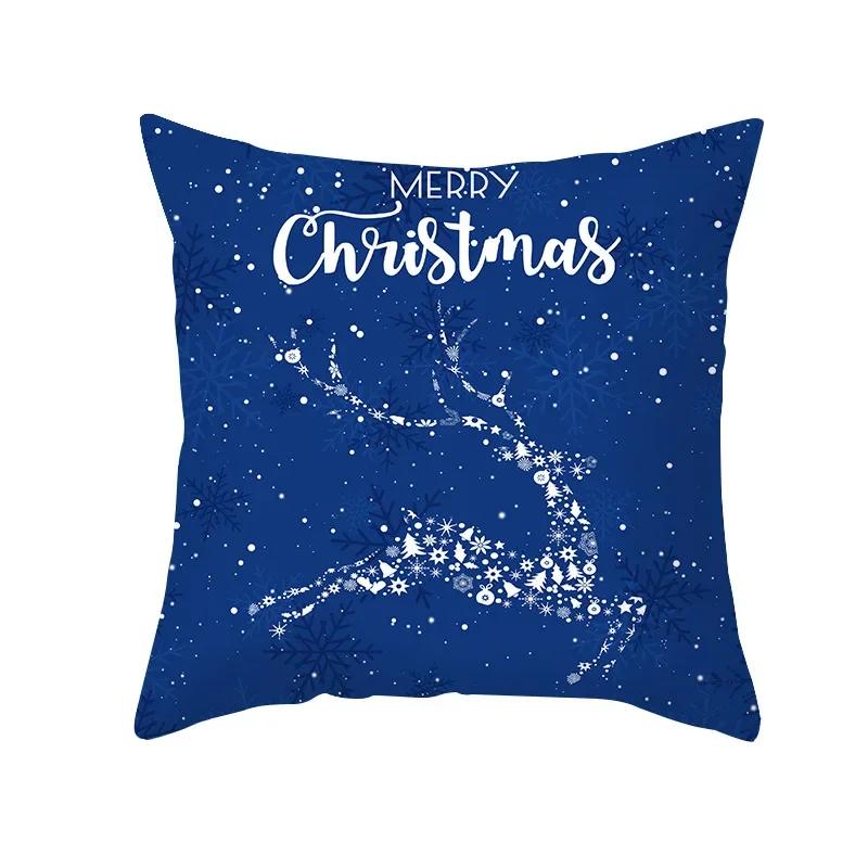 Blue Christmas Elk Snowflake Throw Pillow Cover With Short Plush Print Living Room Sofa Decoration Cushion Cover Pillow Covers