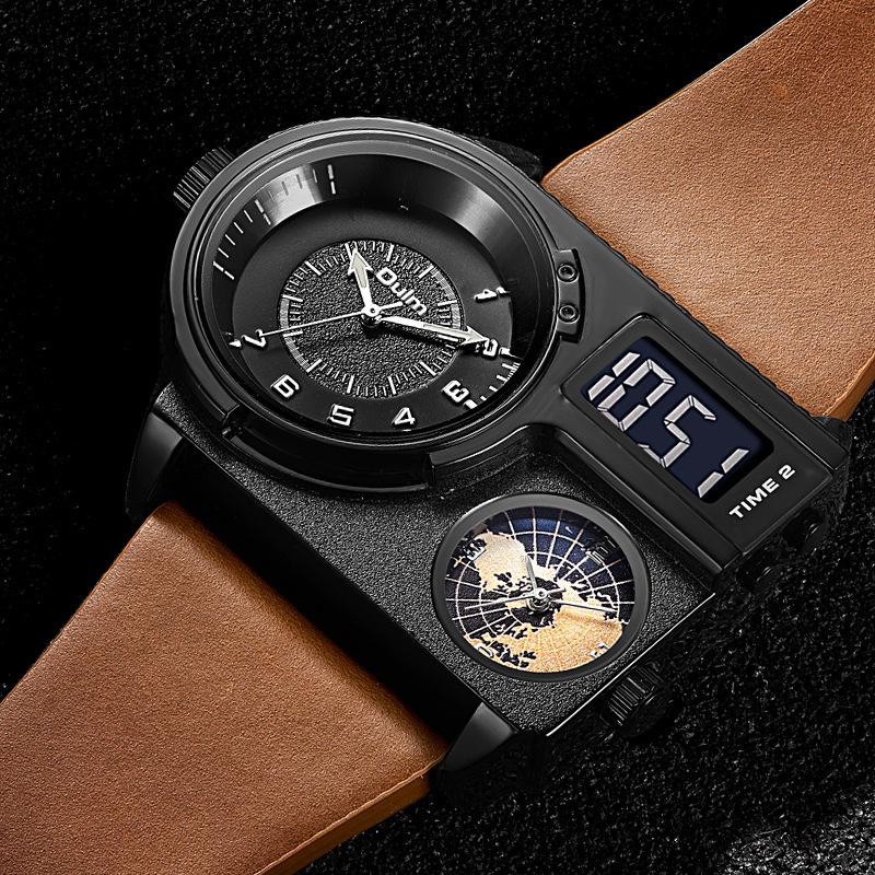 Oulm Genuine Fashion Brand Large Dial Quartz Watch Genuine Leather Sports Casual Men's Watch Gold Men's Watch