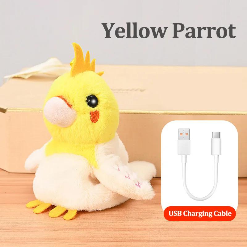 Kids Electric Cute Screams Parrots Moving Wings Plush Stuffed Doll Simulation Bird Animal Bag Keychain Pendant Decoration Toy