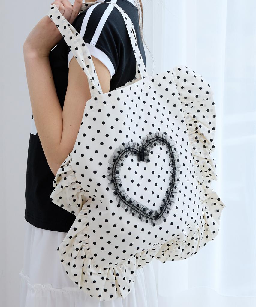 Pink Pineapple Lovely Dot Ruffle Bag_Ivory